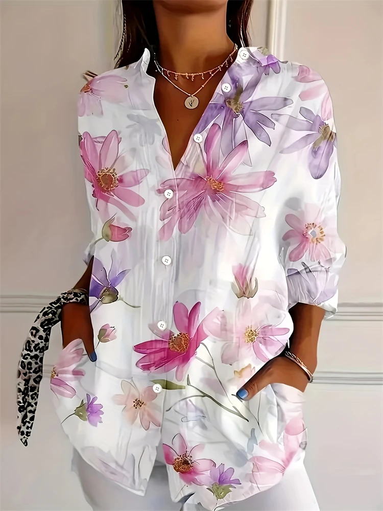 Otoño nueva camisa de solapa para mujer estampado de rayas de sol moda Casual camisa de manga larga blusa con botones chaqueta Casual de salida diaria