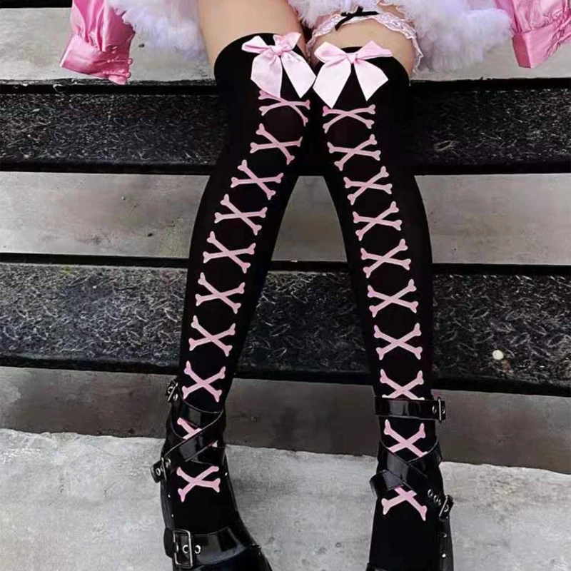 Calze Alte Coscia Donna Halloween Con Stampa Carte Da Poker, Fiori E Cuori, 70 Cm, In Poliestere, Per Costumi Cosplay