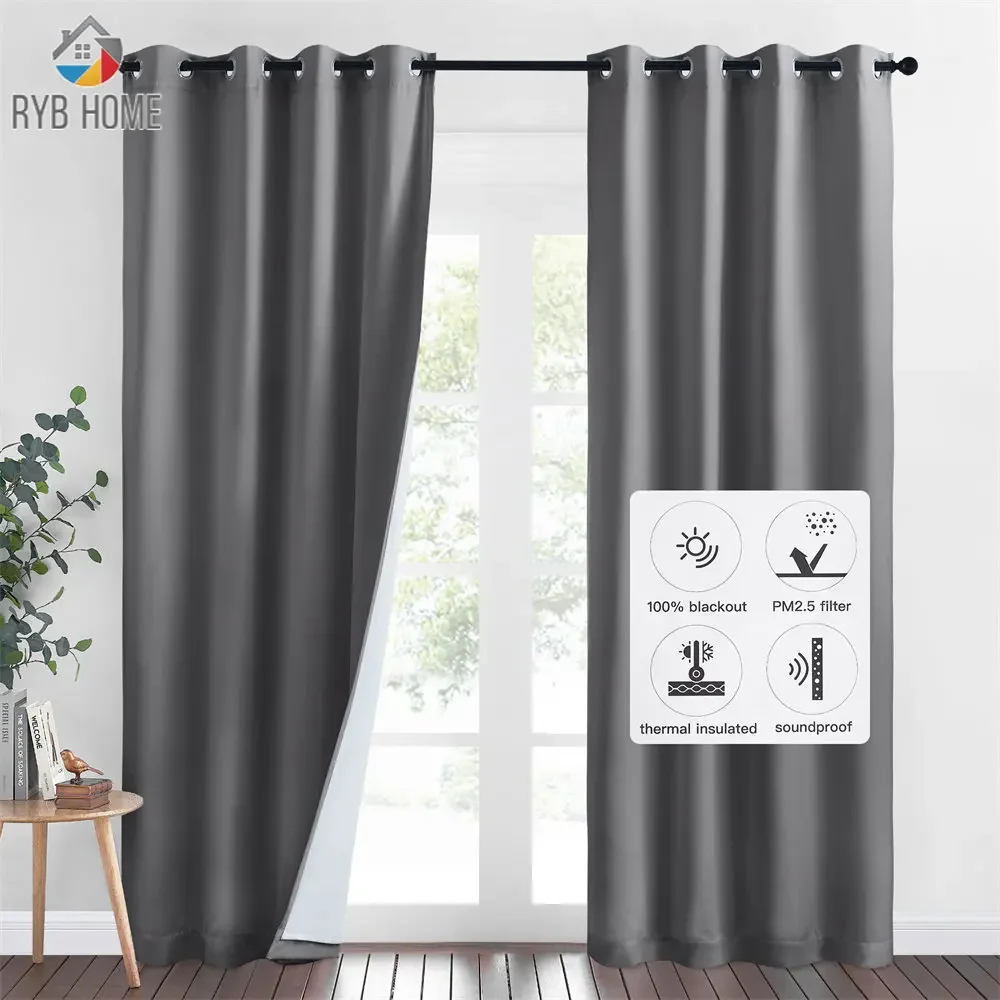 

RYB HOME Sound Barrier 100% Blackout Divider Curtains Smoke Pollution Noise Blocking Drapes for Nursery/Daytime Sleep/Bedroom