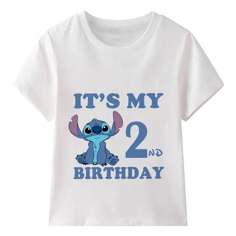 2024 Lilo & Stitch Print abbigliamento per bambini it\'s My 1 2 3 4 5 6 7 8 9 anni compleanno ragazzi ragazze T Shirt Cute Baby T-Shirt per bambini