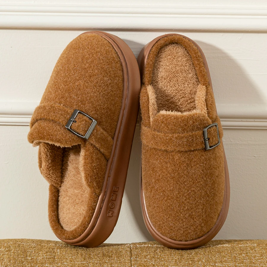 Invierno interior antideslizante moda suela suave zapatillas de mujer botas Casual Simple al aire libre cálido comodidad parejas felpa chica zapatos de casa