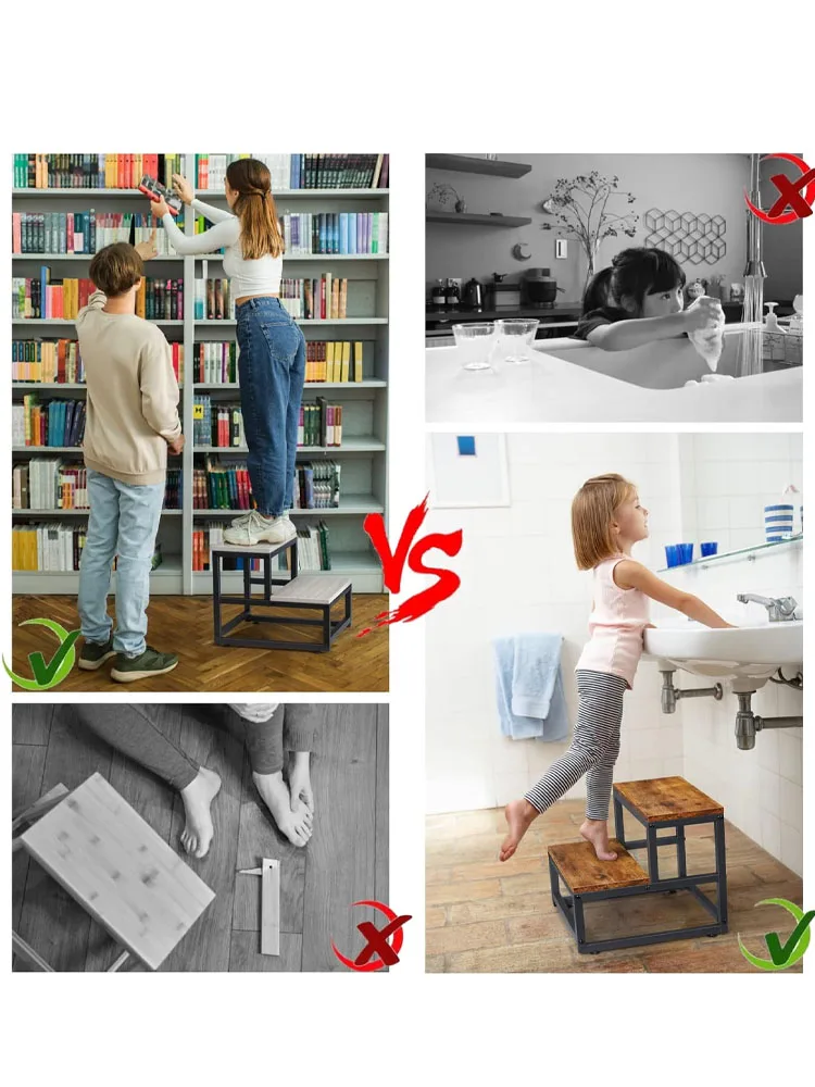 مقعد للبالغين والأطفال ، فولاذ وخشب شديد التحمل ، مثالي للمطبخ وغرفة النوم والحمام ، يدعم 500 رطل #5