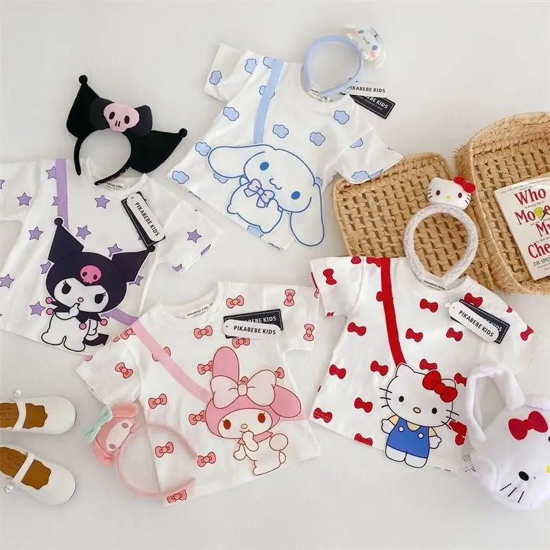 

Sanrio 100% Pure Cotton T-shirt Summer New Cartoon Children's Baby Girl Cute Three-Dimensional Short Sleeved T-Shirt Top