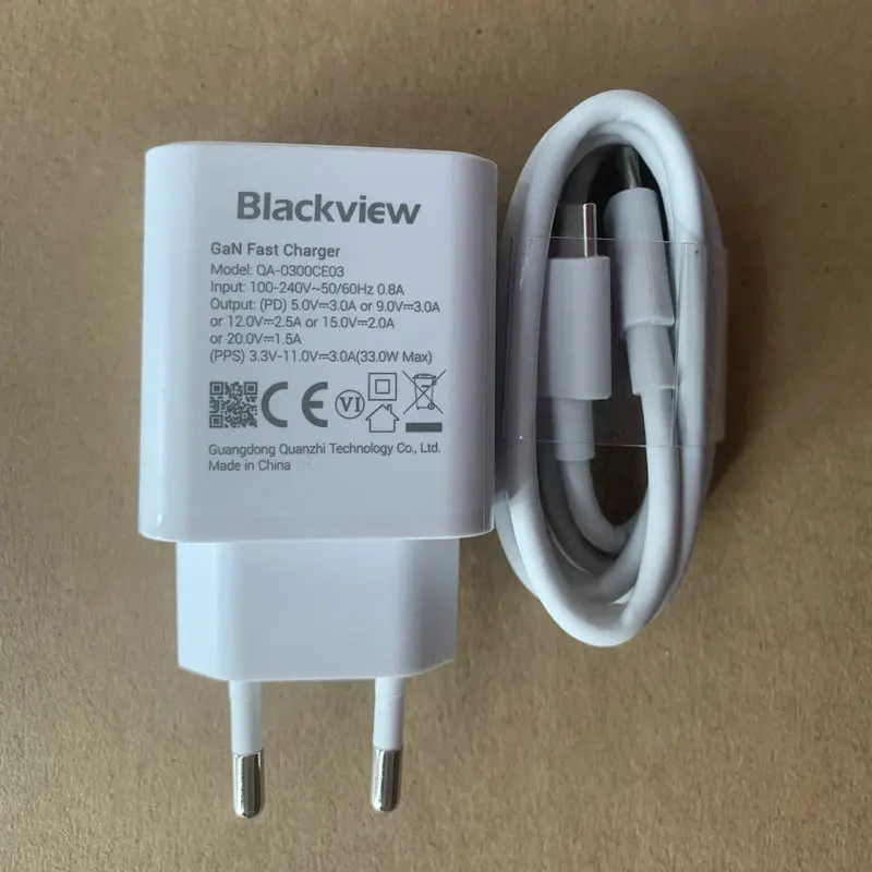 Fast Charger for Blackview SHARK 8 OSCAL S80 BV7100 BL5000 Original EU Plug Travel 33W Power Adapter Type C To Type C Cable - náhled 2