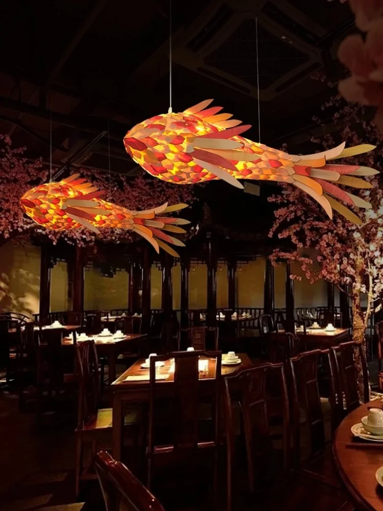 

Color blocked fish shaped chandelier hotpot restaurant homestay creative hotel catering chandelier