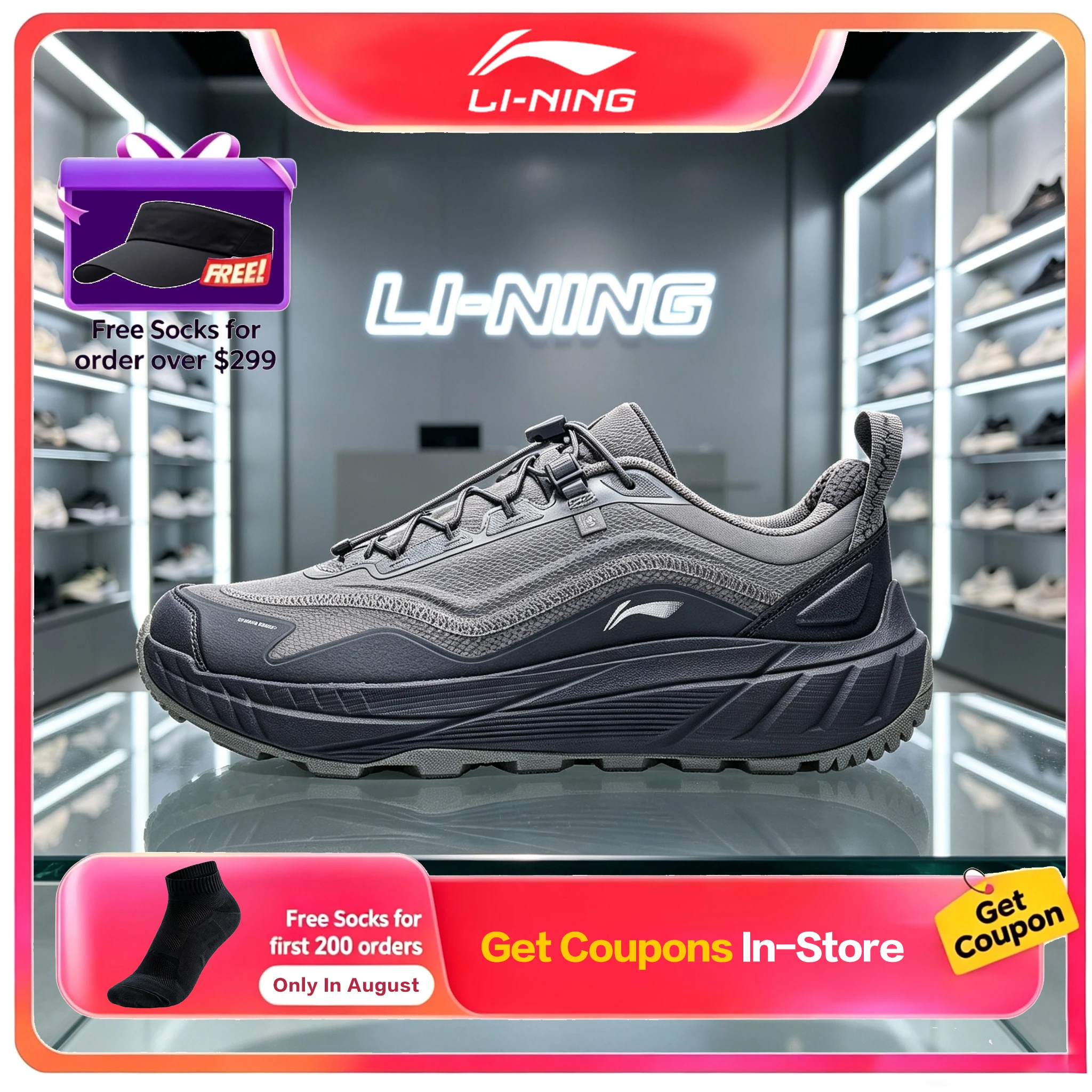 Li-Ning Zhuye V3 Men Outdoor Hiking Shoes Autumn New Water Repellent Anti Slip Trail Shock Absorb Sneakers
