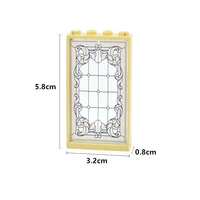 Building Block 60592 Glass Windows Doors Wall 1x2x2 with Pattern Print Window Church Assemblage Construction Thick Brick Toys 3