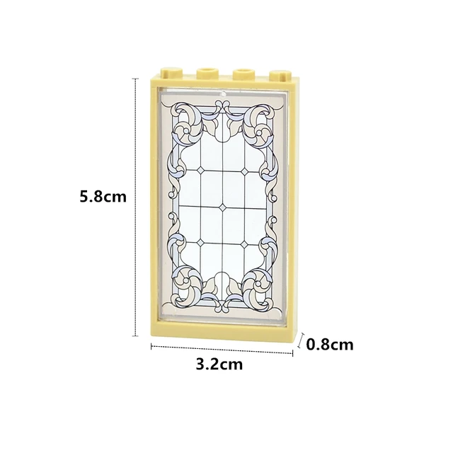 Building Block 60592 Glass Windows Doors Wall 1x2x2 with Pattern Print Window Church Assemblage Construction Thick Brick Toys 3