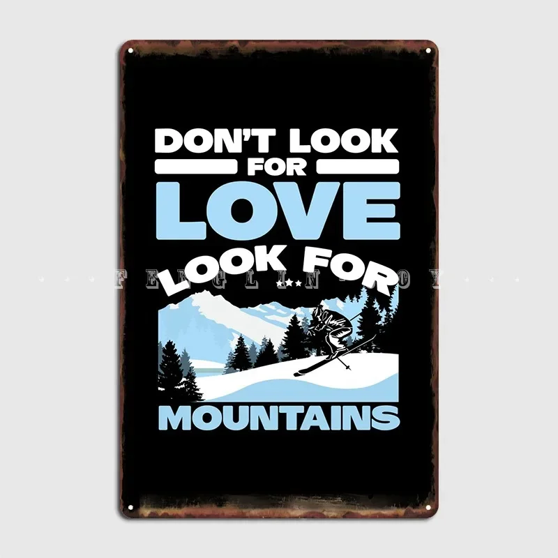 Skiing Mountains Ski Skier Metal Plaque Poster Wall Mural Cave Pub Plates Vintage Tin Sign Poster