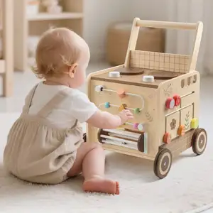 Wooden multi-functional early education stroller for children aged 0-3 years Old. Baby walking aid stroller