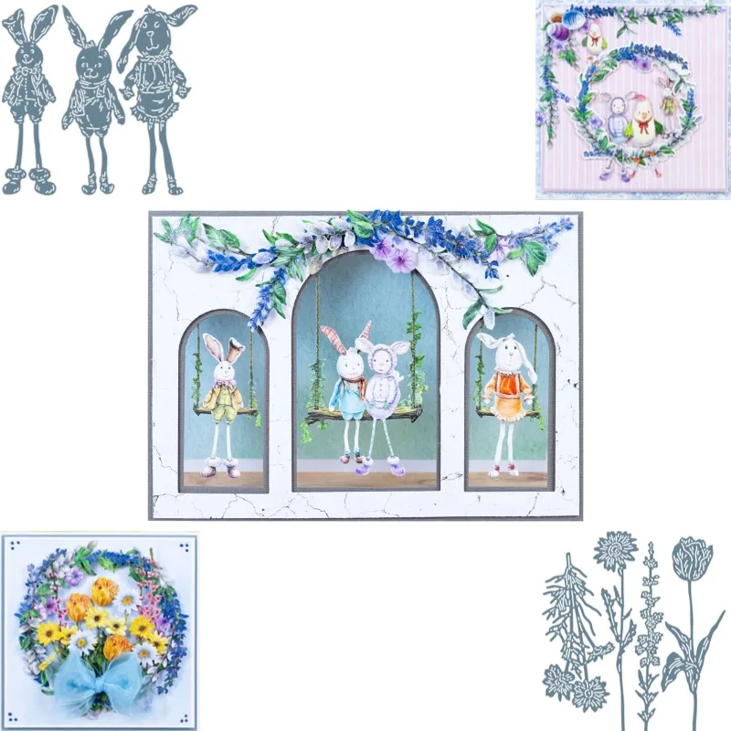 Matrices de découpe en métal pour artisanat : Le petit lapin porte des bottes fourrées – Moule à bandes, feuille, papier de scrapbooking, couteau à découper, lame de poinçon