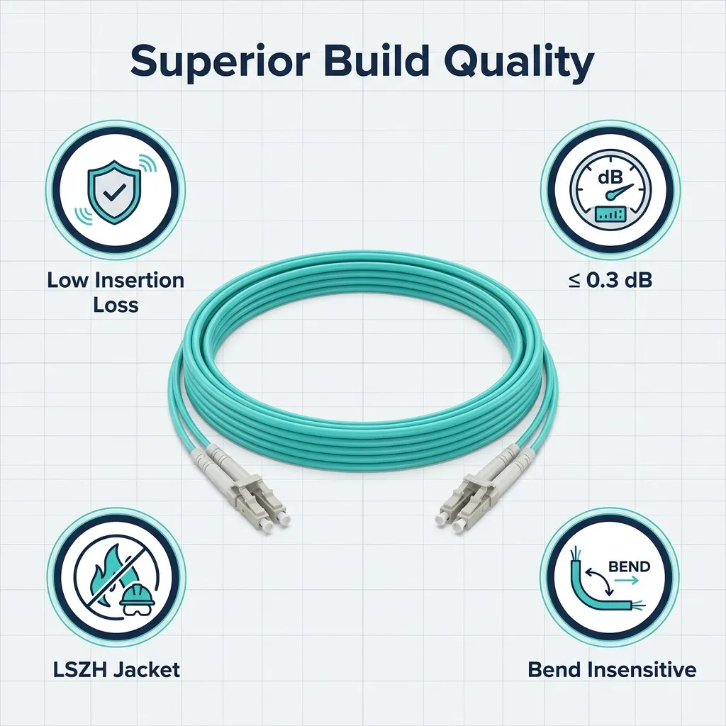 LC/UPC Duplex 2.0mm OM3 10Gb Fiber Optic Patchcord Aqua LSZH Jacketed Patch Cord Customizable lengths