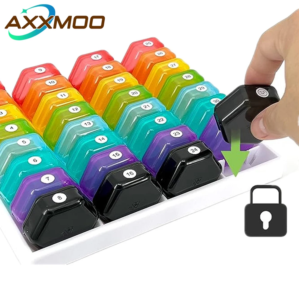 

Monthly 31 Day Pill Organizer with 32 Compartments, Portable Daily Pill Case Container for Medicine, Vitamins