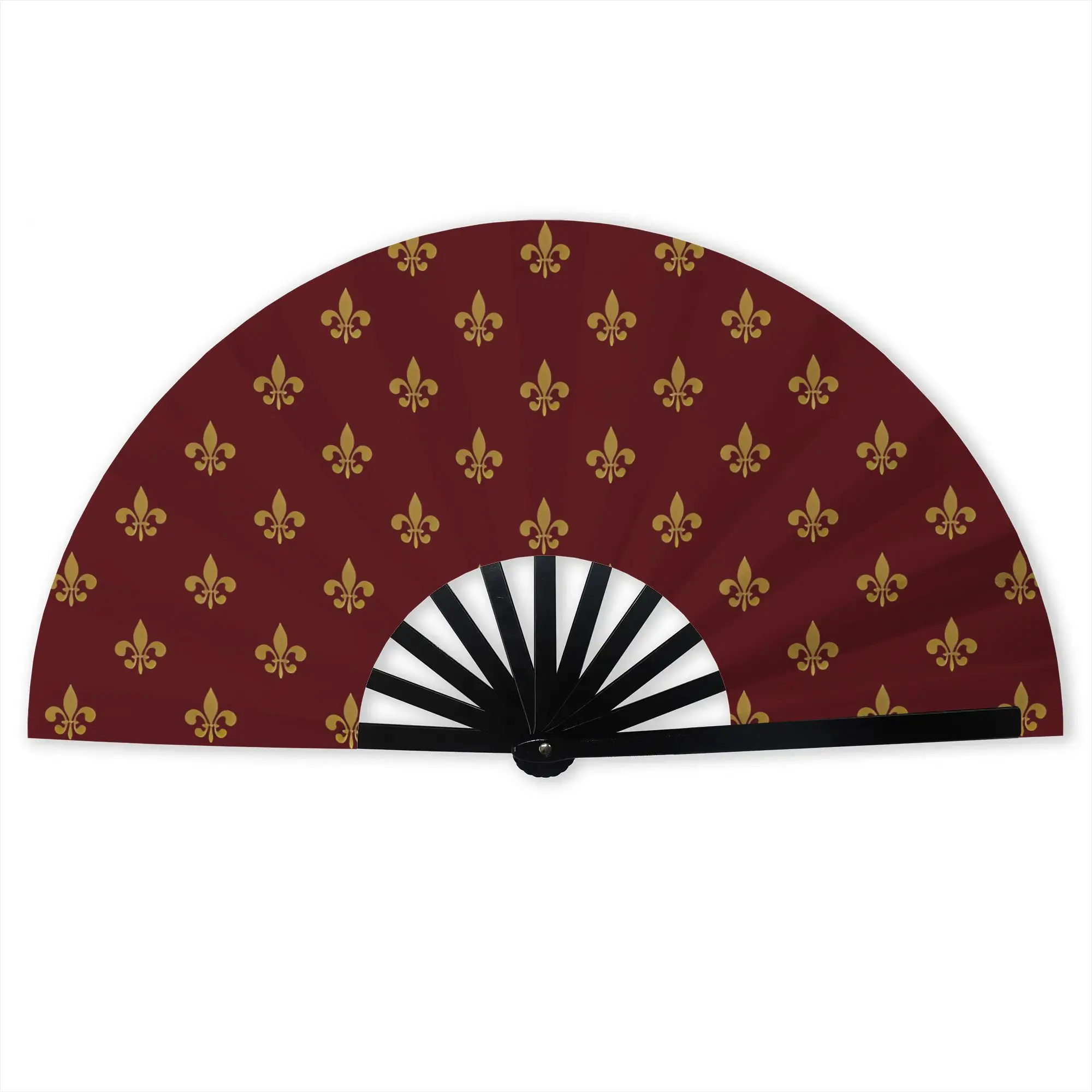 Simple Fleur De Lis Hand Fan Promotional Gift Wedding Burgundy Red Gold Lily Flower Durable Folding Fans Unique Bulk Pack Fan