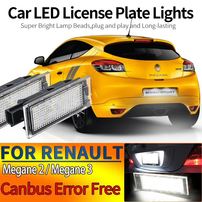 

2 шт. для Renault Megane 2 MK2 2002-2009, Megane III 2008-, Megane CC 2010-2016, светодиодные лампы подсветки номерного знака без ошибок Canbus