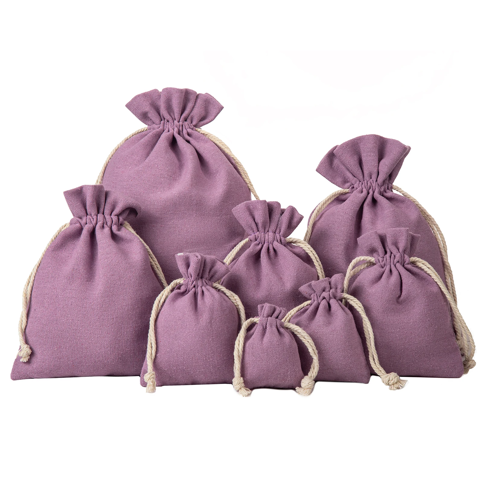 10PCS/40PCS, Sac à cordon en coton couleur lavande, Pochette en coton mousseline, Sac cadeau en coton naturel pour l'emballage alimentaire