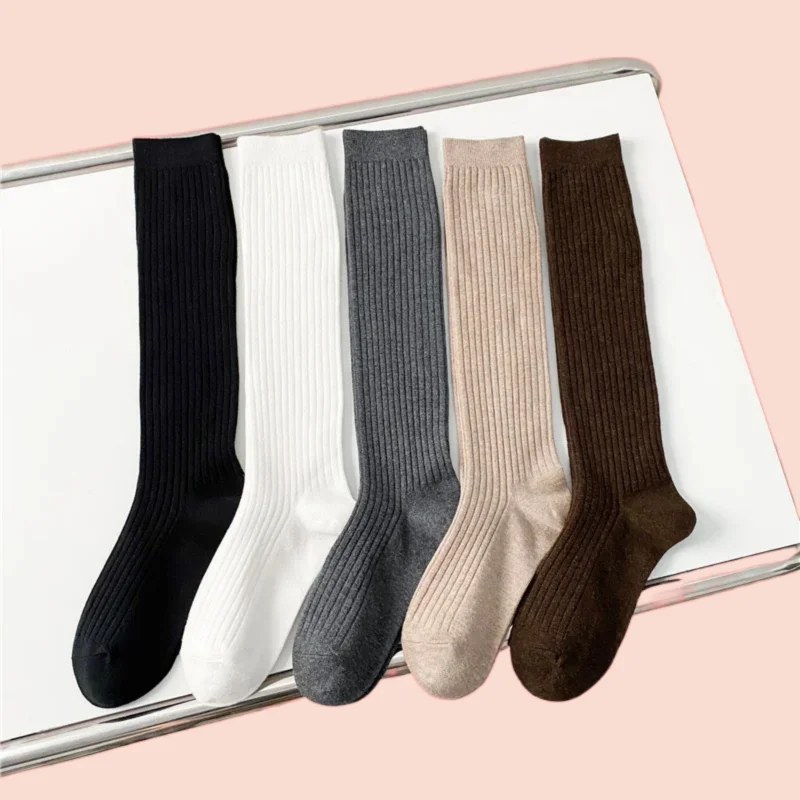 

1/3/5 Pairs Preppy Style Trends Casual Knee High Socks Female Cotton Solid Color Long Socks New Women's 2024 High Quality Socks