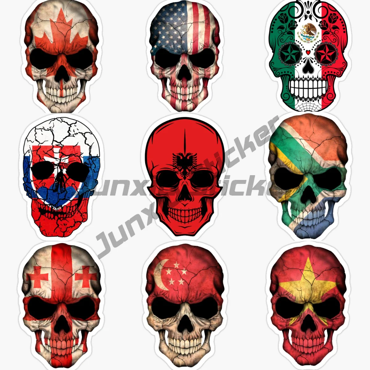 

Singapore Slovakia Vietnam Albania Georgia Canada United States Mexico South Africa National Flag Skeleton Car Sticker Viny Deca
