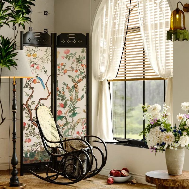 American French European style solid wood screen partition living room restaurant hotel shade decoration entrance flower and bir