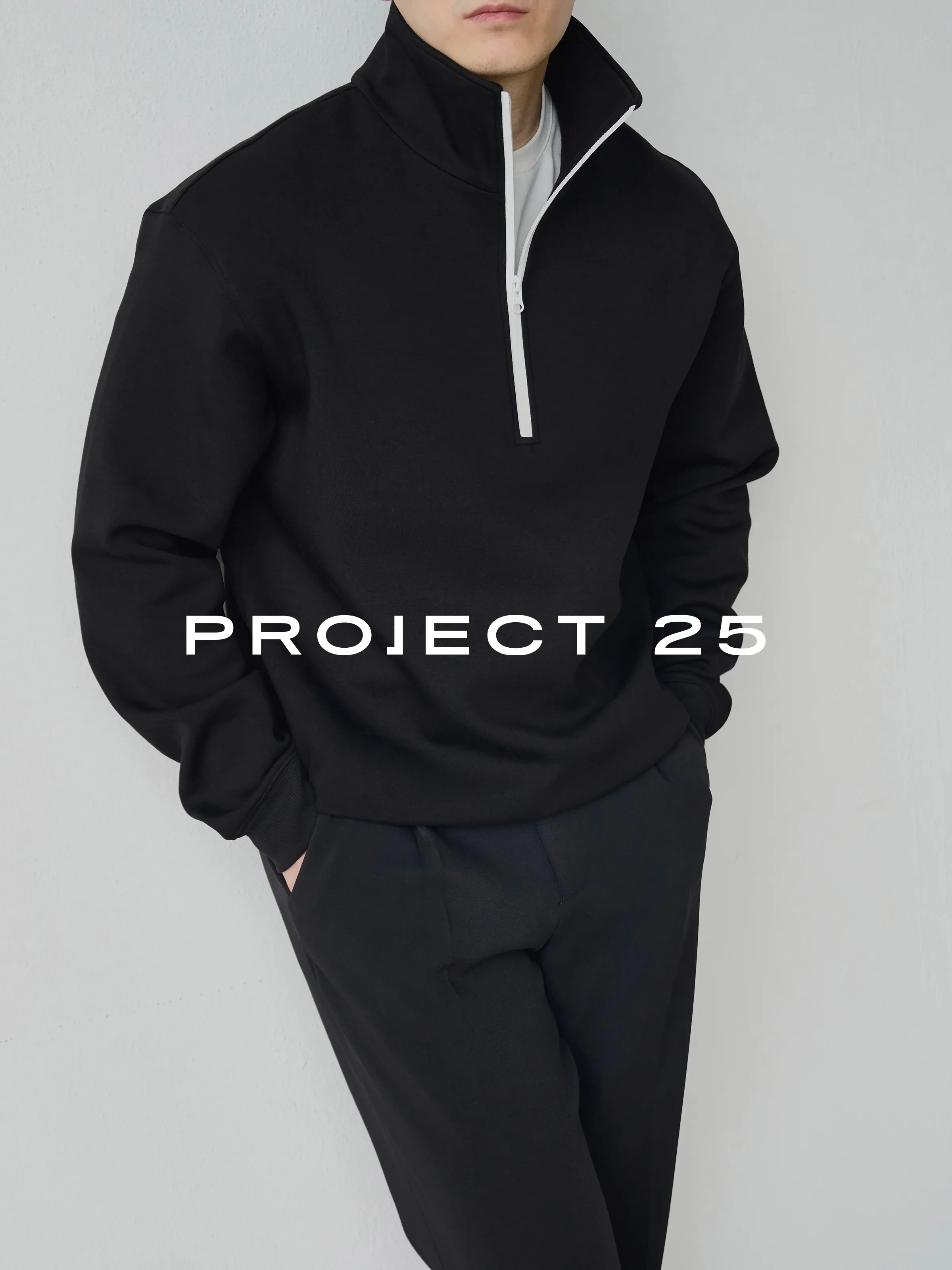PROJECT 25 Half Zip Contrast Panel Oversized Sweatshirt Air Layer Fabric Loose Structured Fit Basic Daily Commute Winter Top