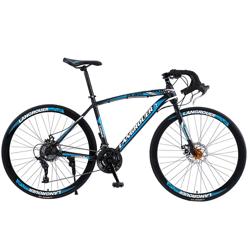 *forLANGROUER 700C High Carbon Steel Frame Road Bike Fork Suspension Variable Speed Double Disc Brake 21 Speed Gears f