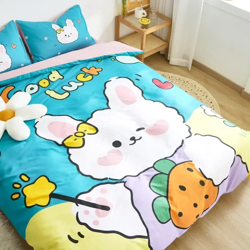 

Comforter Sets Four-piece Cute Cartoon Printing Pure Cotton 1.2M 1.5M 1.8M Bed Sheet Fitted Sheet Bedding Set Home Textiles