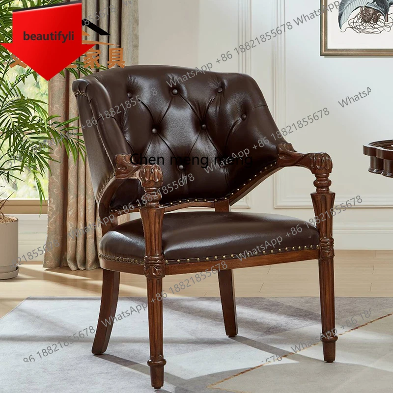 

X188 American leather armchair light luxury European living room solid wood leisure chair single sofa tiger chair
