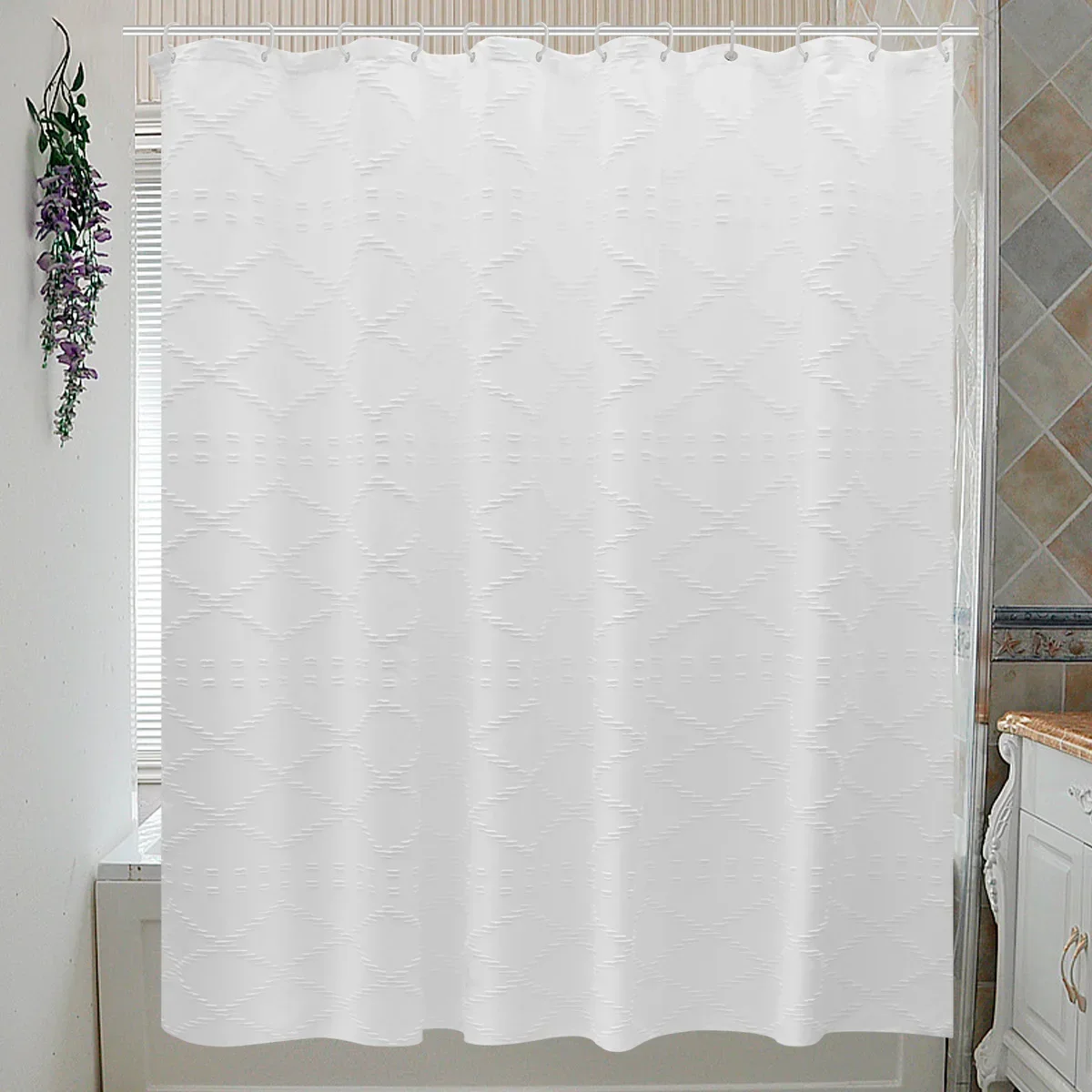 Textured Shower Curtain Waterproof Modern Rustic Minimalist Bathroom Curtain Polyester Fabric Padded Bathroom Shower Fitting