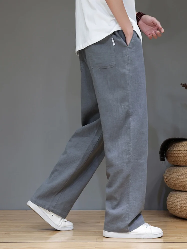 

Мужские летние тонкие льняные брюки прямого кроя, свободные, широкие, из хлопка и льна, повседневные, дышащие, комфортные, легкие