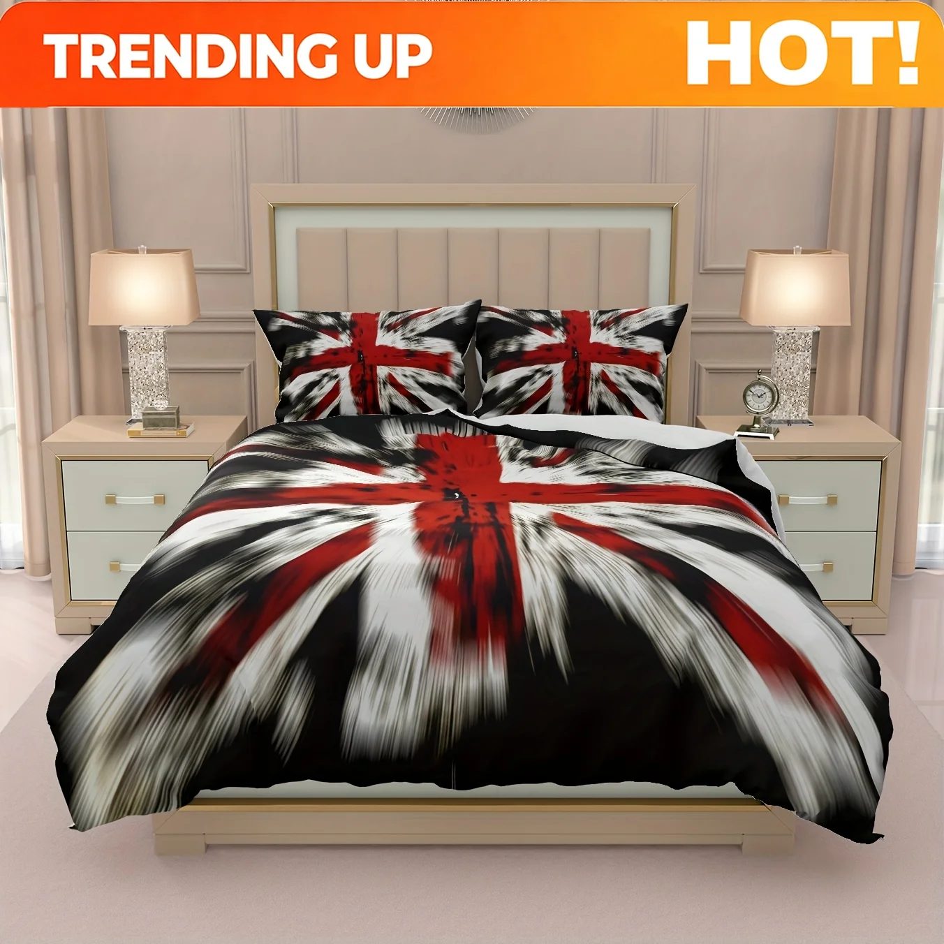 Customize 3pcs Comfortable British Style Unique Abstract Union Jack Modern Fashion Theme Pattern Bedding, Digital Print Duvet Co