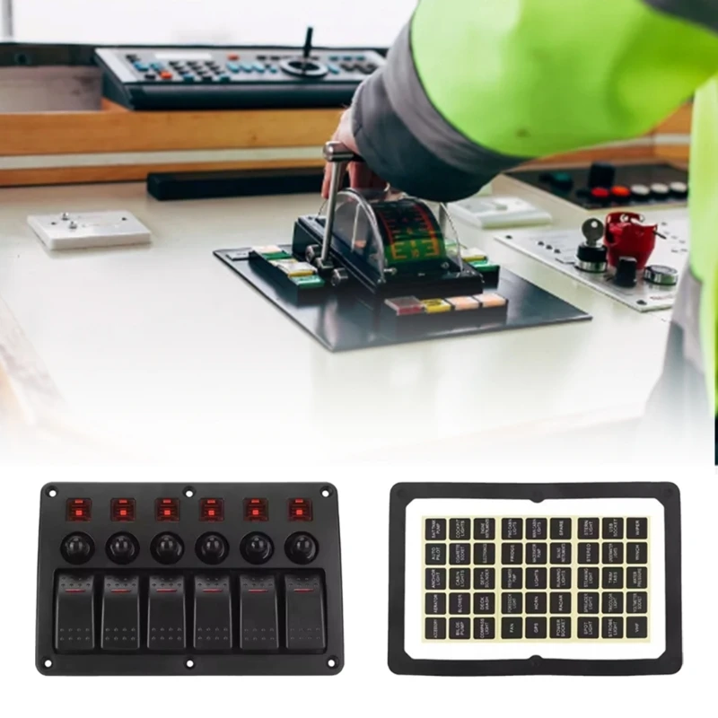 

0XXD On Off Switches Panel for Car Marine 6 Gang Rocker Switches Panel Waterproof