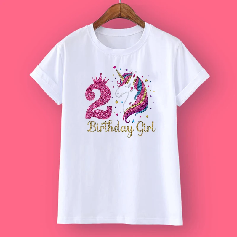 Unicorn Birthday Shirt 1-12 Birthday T-Shirt  Wild Tee Girls Party T Shirt Unicorn Theme Clothes Kids Gifts  Fashion Tops Tshirt