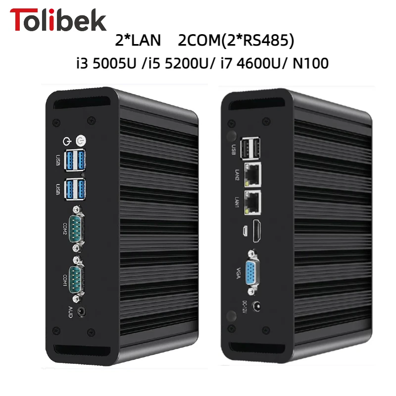 Fanless Industrial Mini PC Intel N100 i7 4600U Dual Ethernet 2x COM DB9 2*RS485 3G 4G LTE SIM Card Slot GPIO WiFi Windows Linux