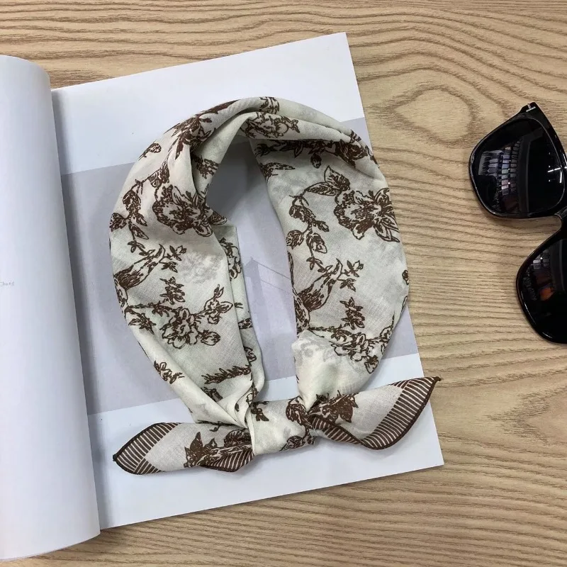 58cm Square Scarf Women Fresh Floral Print Korean Style Decor Neck Bandana Headband