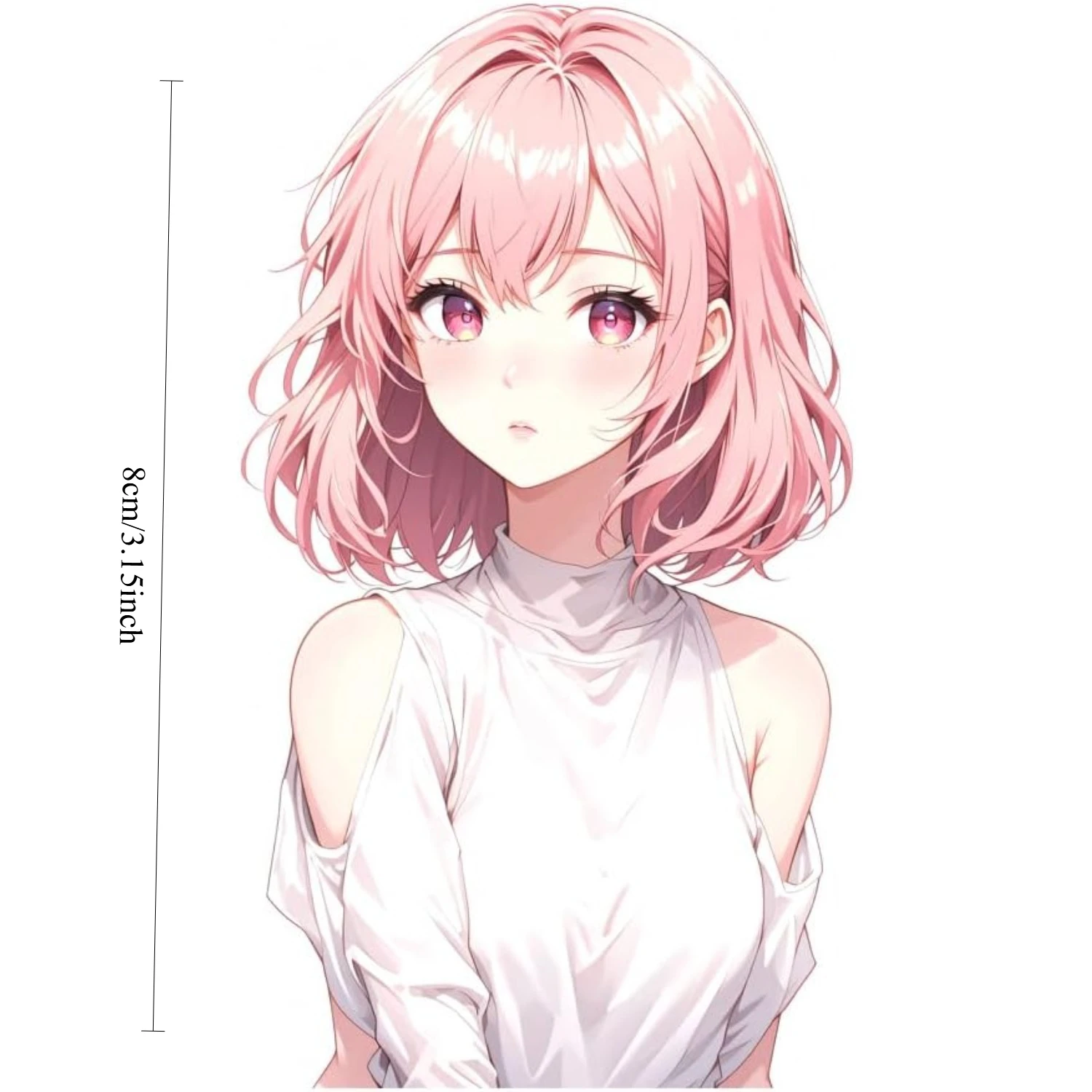 2pcs 2D Flat Cute Pink Hair Anime Girl Vinyl Sticker, Waterproof Decal For Car Motorcycle Bumper Luggage Decor, Holiday Gift