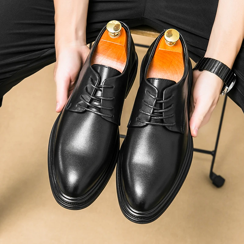 

Мужские туфли дерби из искусственной кожи на толстой подошве, удобные, нескользящие, модные, для деловых встреч и банкетов.