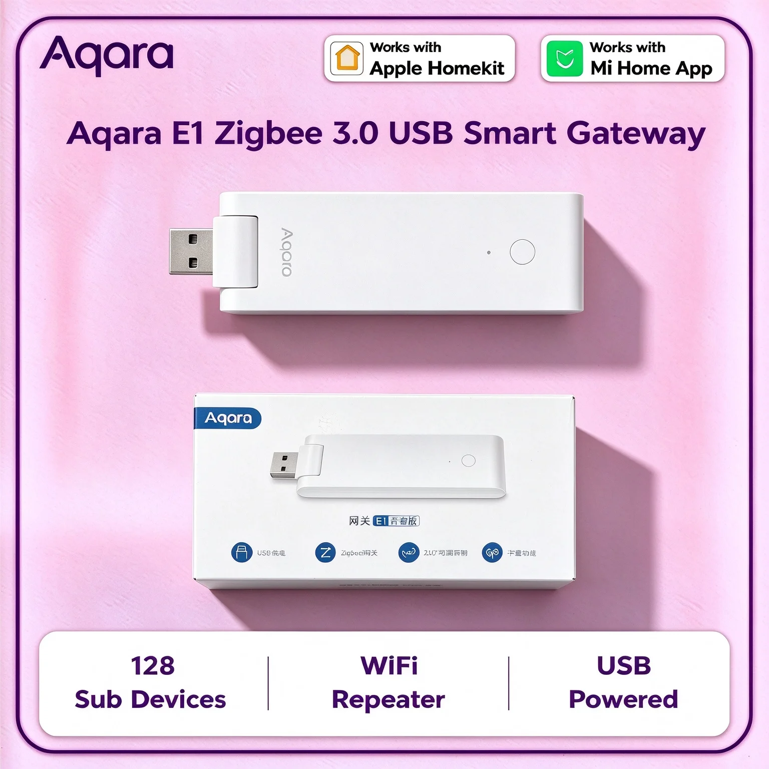 Aqara E1 Zigbee 3.0 USB Smart Gateway Compact Wireless Hub WiFi Repeater For Xiaomi Mijia Apple HomeKit Smart Home Remote
