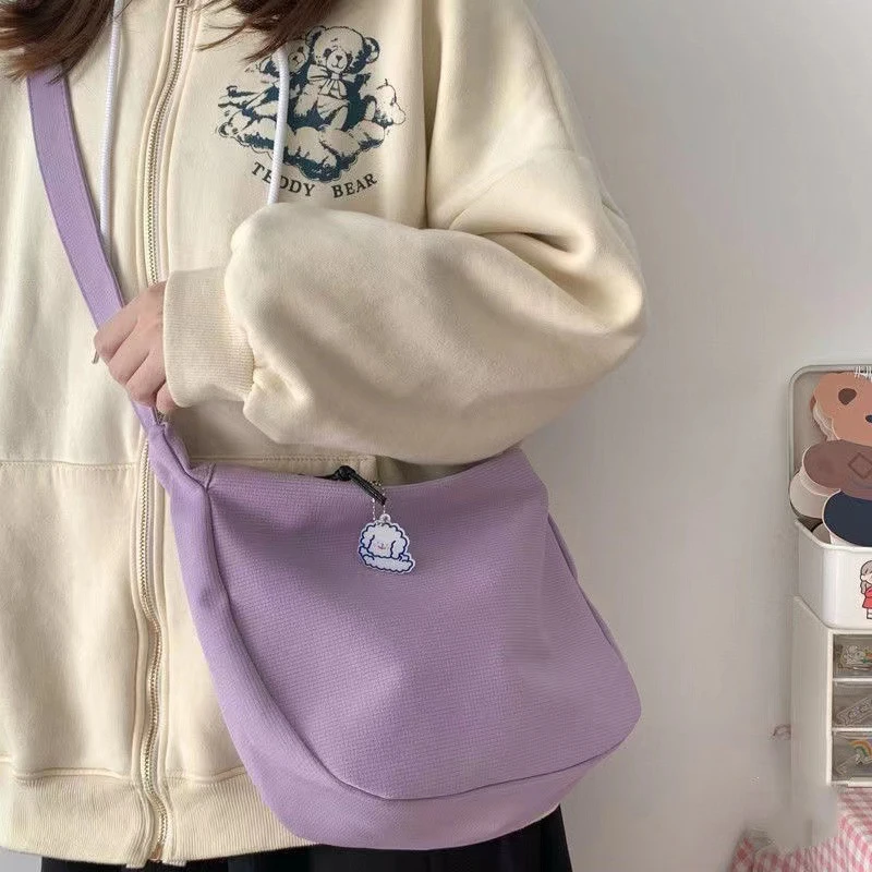 Sweet Messenger Bag Cute Canvas Casual Teenage School Bag Fashionable And Simple Large Capacity Women Shoulder Bag Girl Handbags