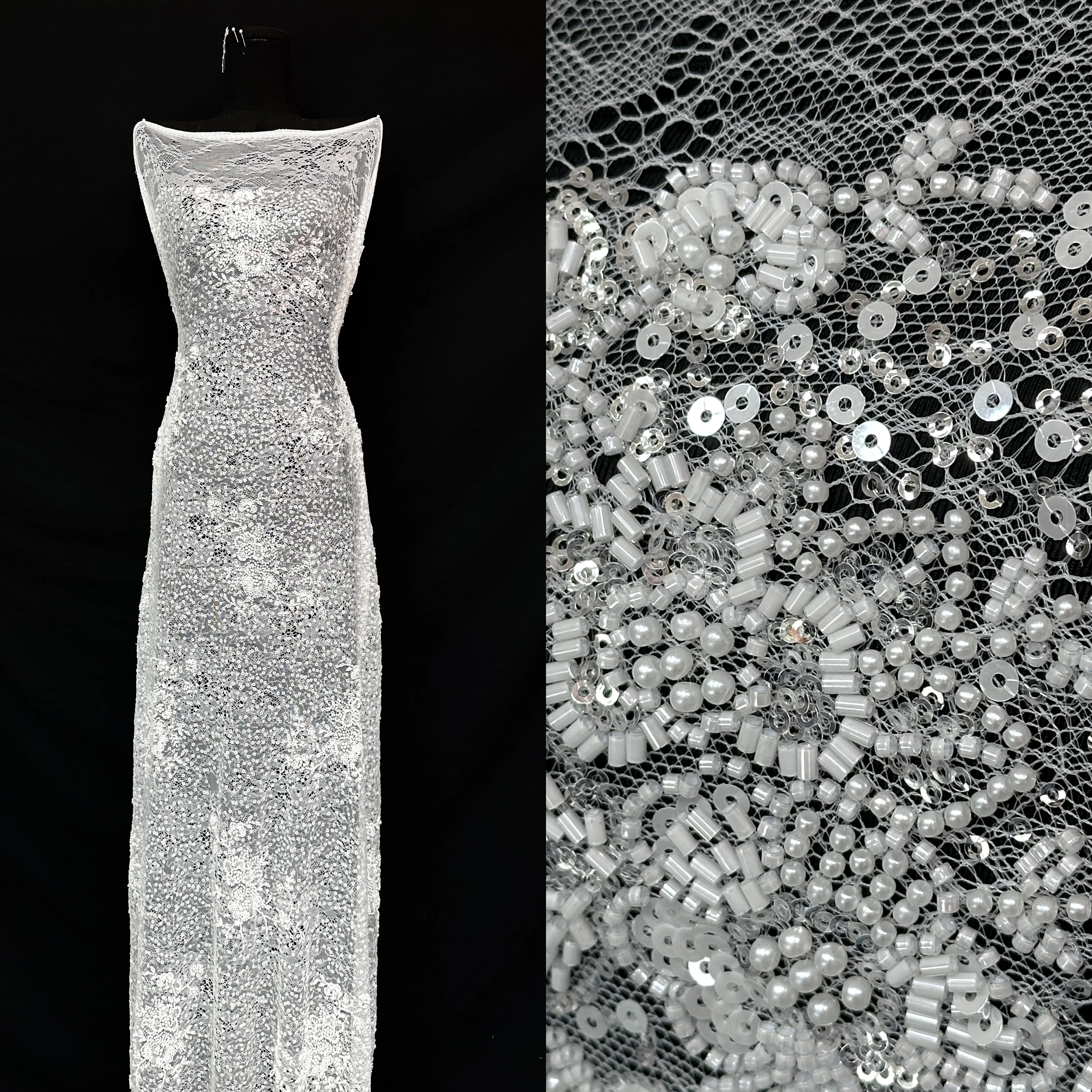 

European Classic Heavy Beads Sequins Bridal Lace Fabric Nigerian French Style High Quality Mesh Net for Wedding Dresses