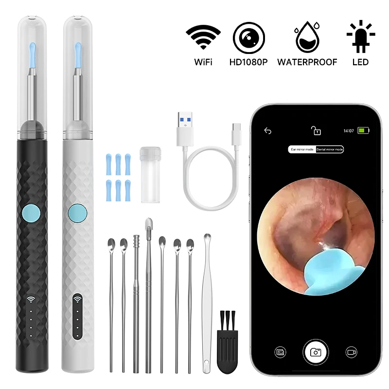 WIFI Visual Otoscope Camera HD1080P 4.2MM Lens Ear Sticks Earpick Ear Spoon Wireless Endoscope Health Care For Iphone Android