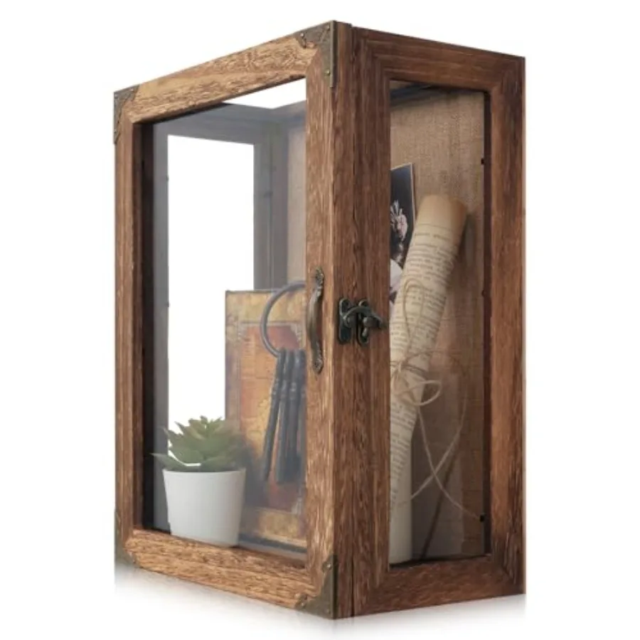 

Shadow Box Display Case 11x14 Deep with Glass on 4 Sides 6.2in Depth Wall Mounted Memory Box for Keepsakes Wooden Display Case