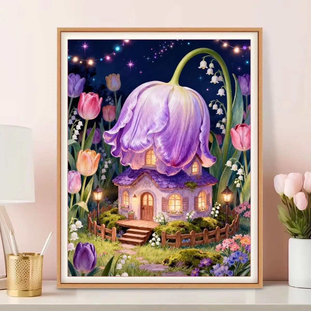 

9CT 14ct Flowers House Printed Kits Cross Stitch Embroidery DIY Needlework Set Home Decor Crafts With Needles Threads 79 Colors