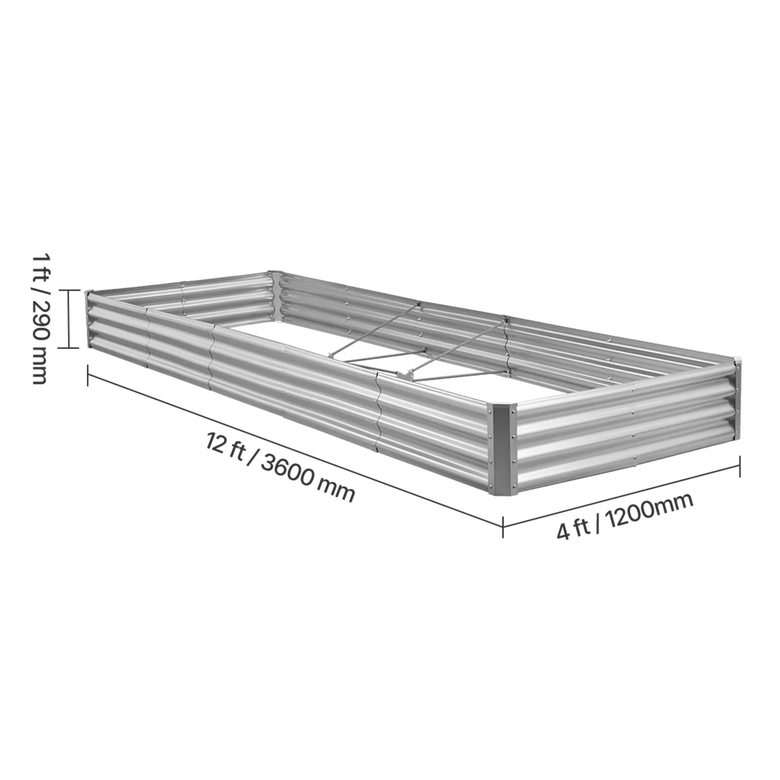 Metal Raised Garden Bed, 12 x 4 x 1 ft Outdoor Galvalume Planter Garden Box, Open Bottom Design, Large Planter Raised Bed for Gr