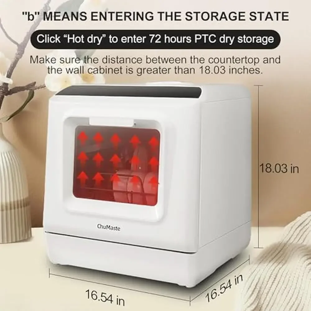 5가지 세척 프로그램을 갖춘 휴대용 조리대 식기세척기 이중 스프레이 터치스크린 스위치 열풍 건조 모드 및 2개의 급수 장치