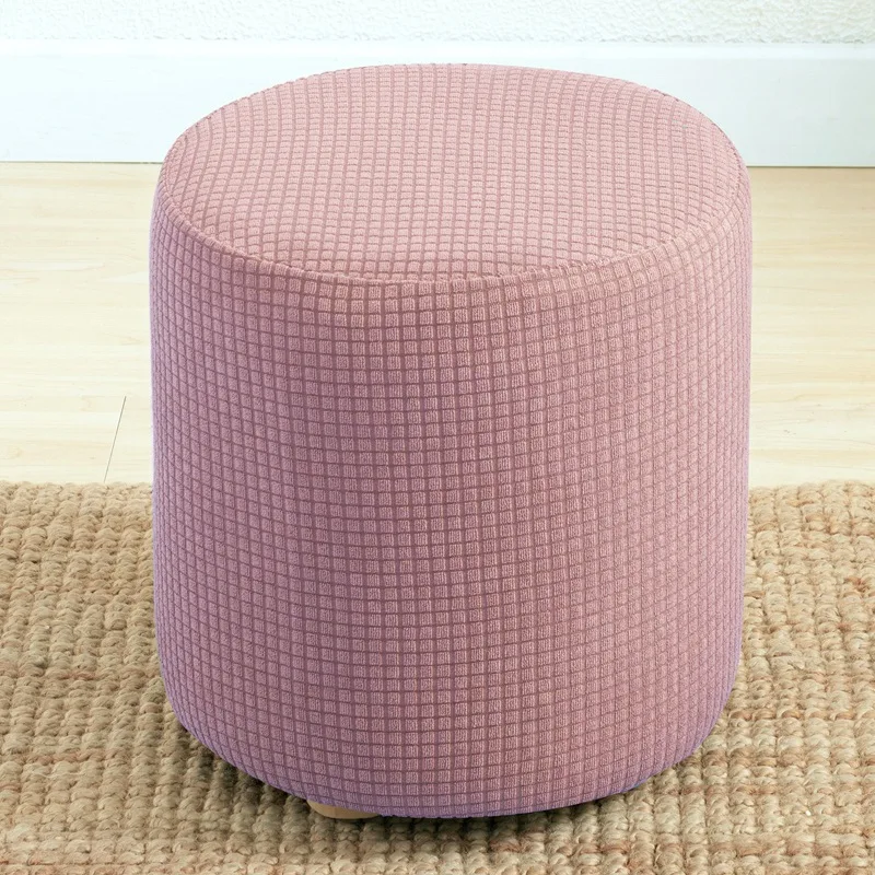 2022 New Round Shape Footstool Cover Waffle Textured Jacquard Solid Velvet Footstool Footrest Protector Covers Elastic Bottom