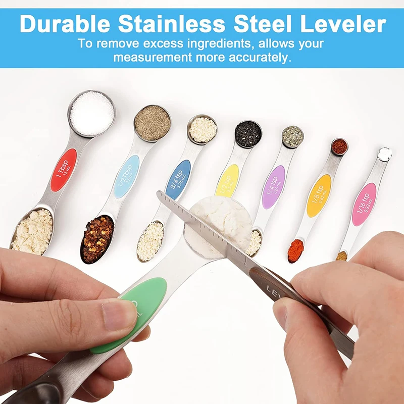 

9 Pcs Magnetic Measuring Spoons Set Dual Sided Stainless Steel Small Tablespoon Teaspoons Fits In Spice Jars