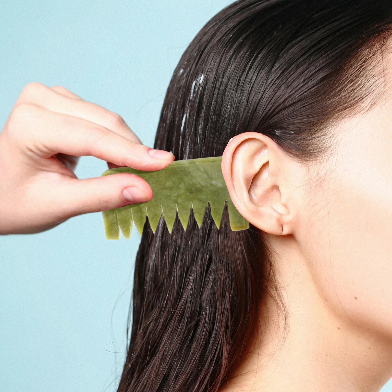 

2pcs Jade Hair Comb Head Acupoint Massage Tool Portable Scalp Massager Gua Sha Comb For Women Men Anti-Hair Loss Natural Stone