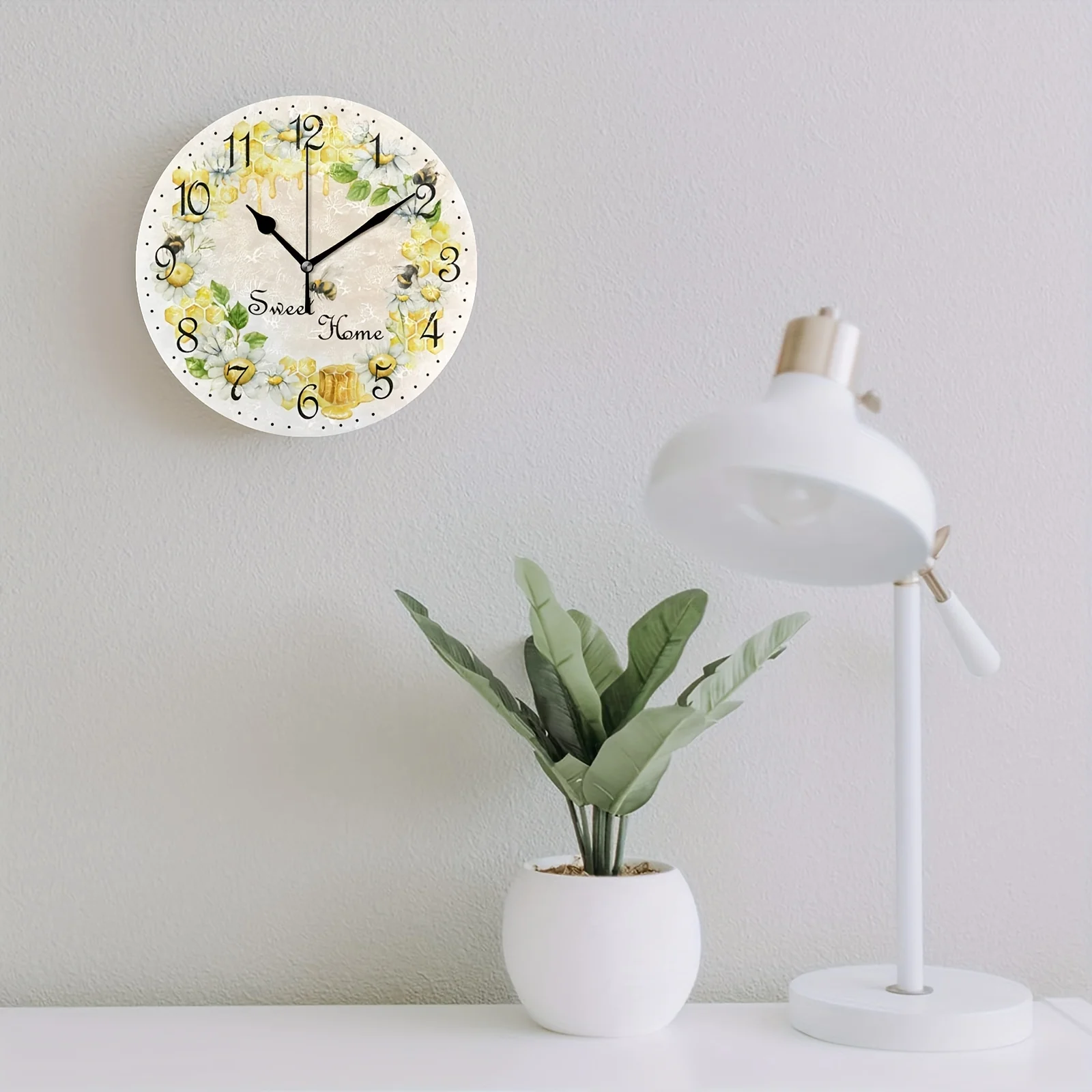 HOME Wooden Wall Clock, Bees gather nectar from flowers Wall Clock Battery Operated Round Clock for Kitchen Living Room