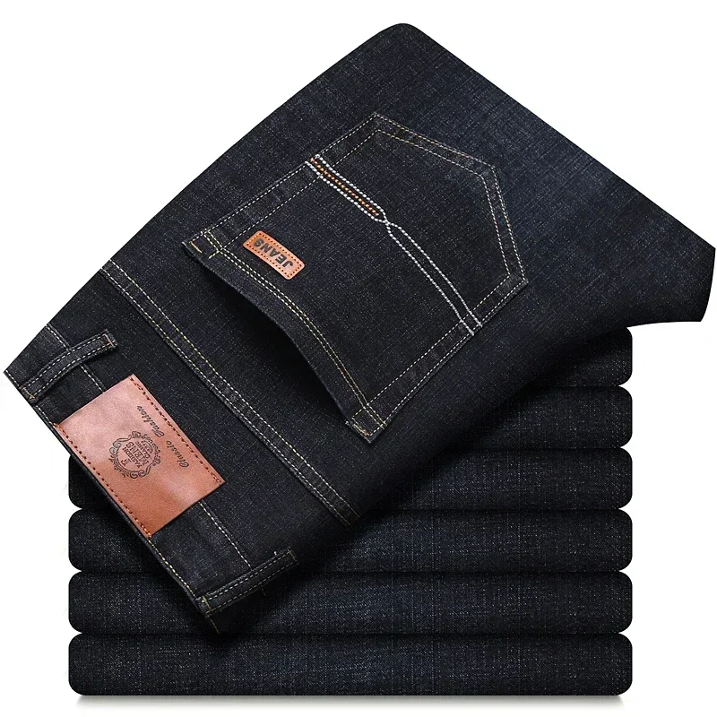 

New Men Classic Jeans Homme Pantalones Hombre Soft Black Blue Denim Cargo Pants Business Casual All Match Baggy Jean Size 28-40
