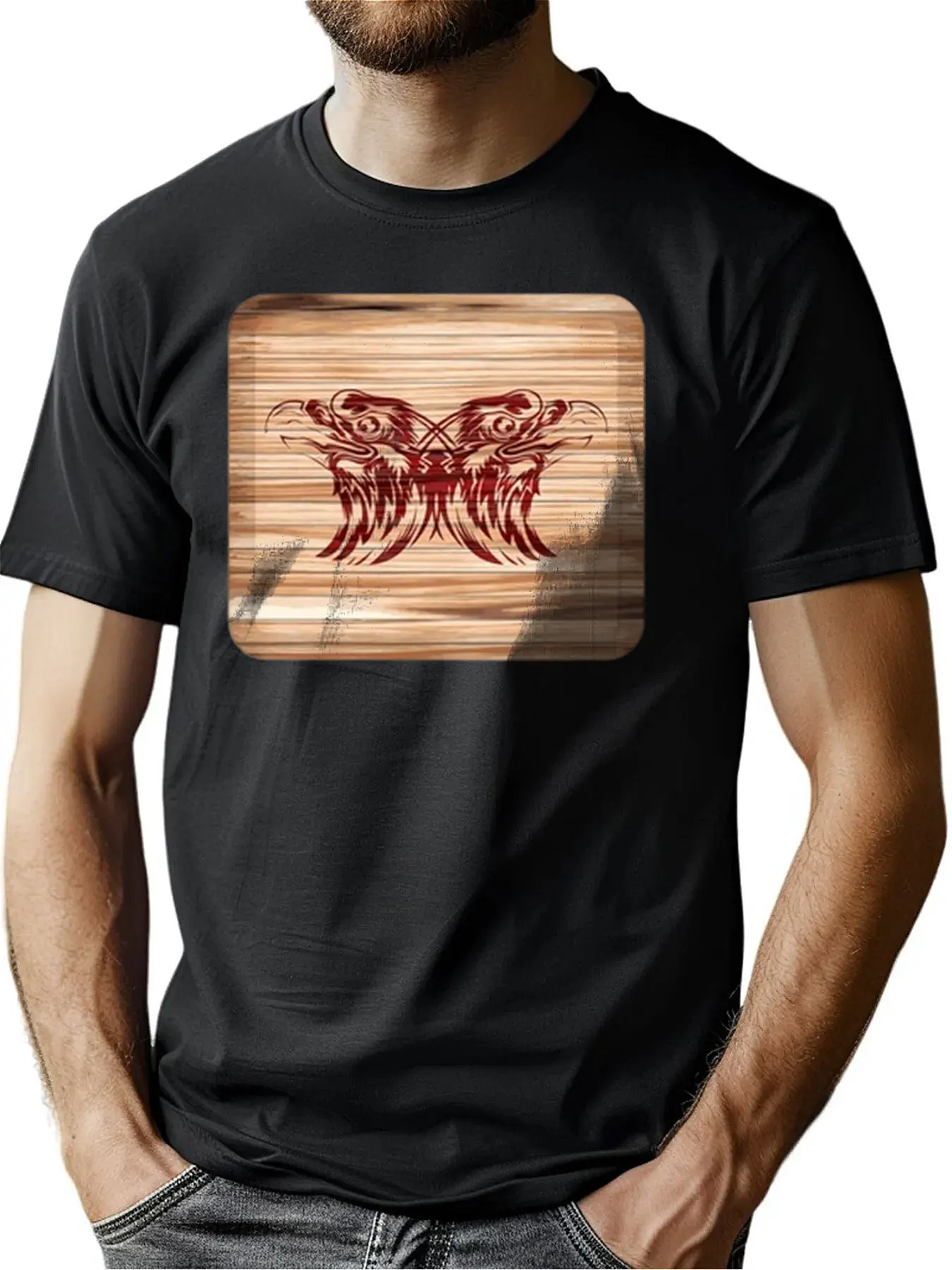 

Men's Premium Cotton Crew Neck Tee With Eagle Pattern Print, Soft Breathable Casual Shirt For Outdoor Wear, Christmas Gift For